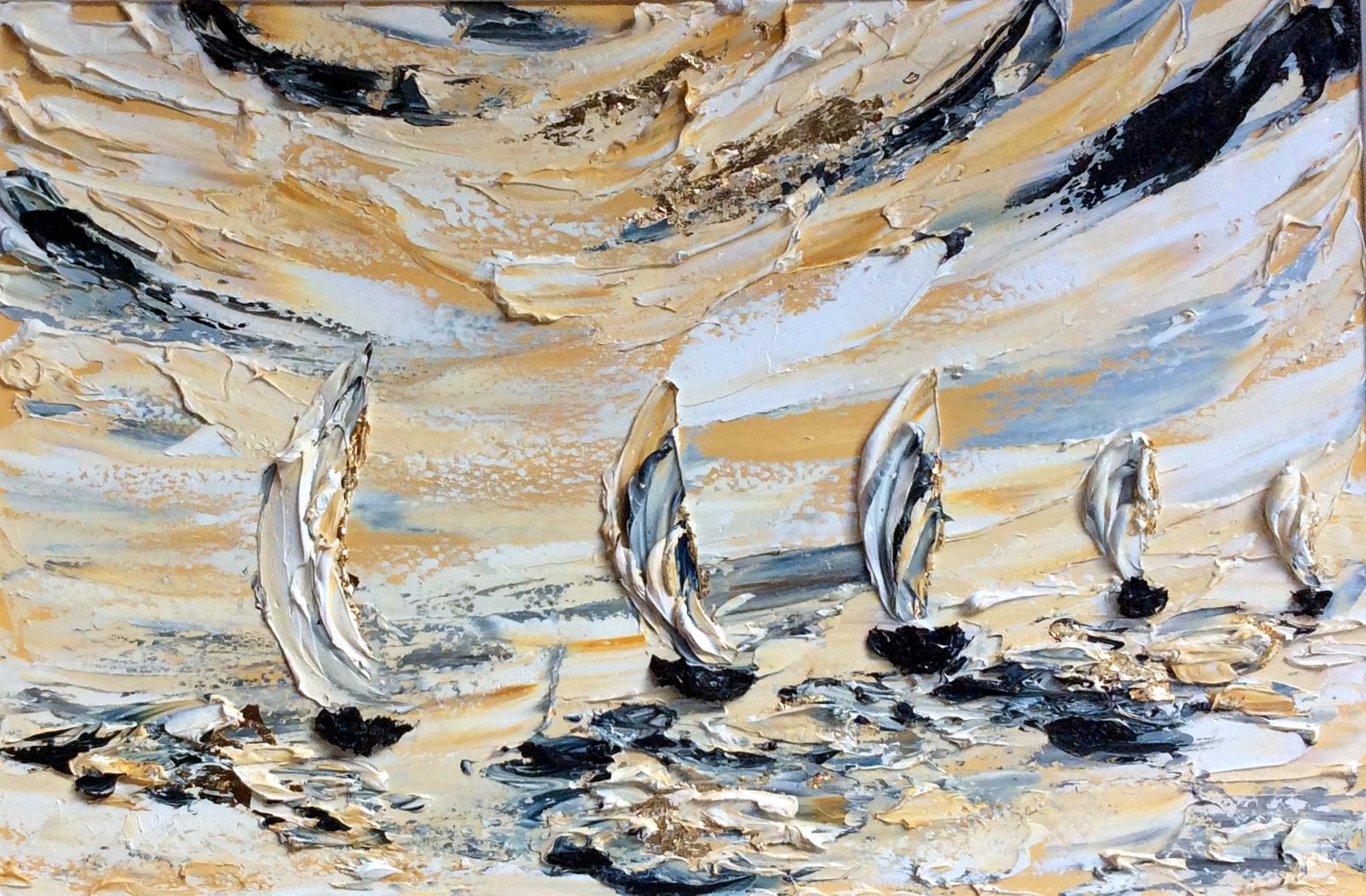 See 5 white sails on the horizon - Original  - part of The Gold Leaf series