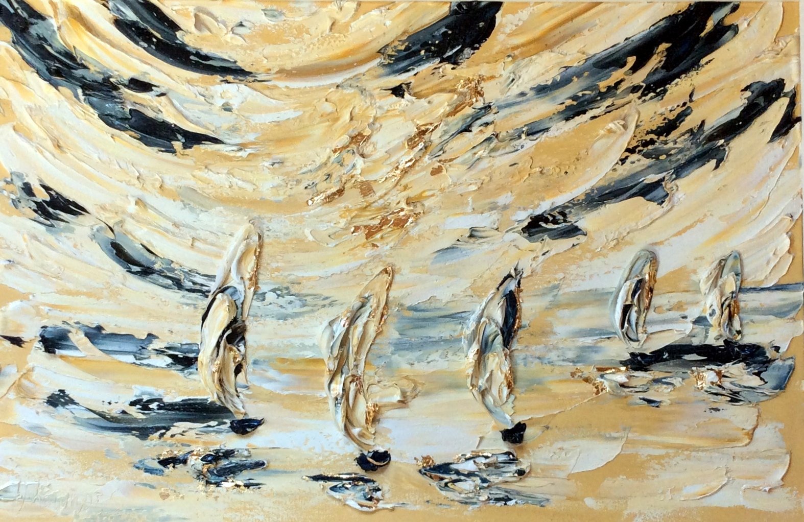 White sails on a stretch of clear blue - Original  - part of The Gold Leaf series