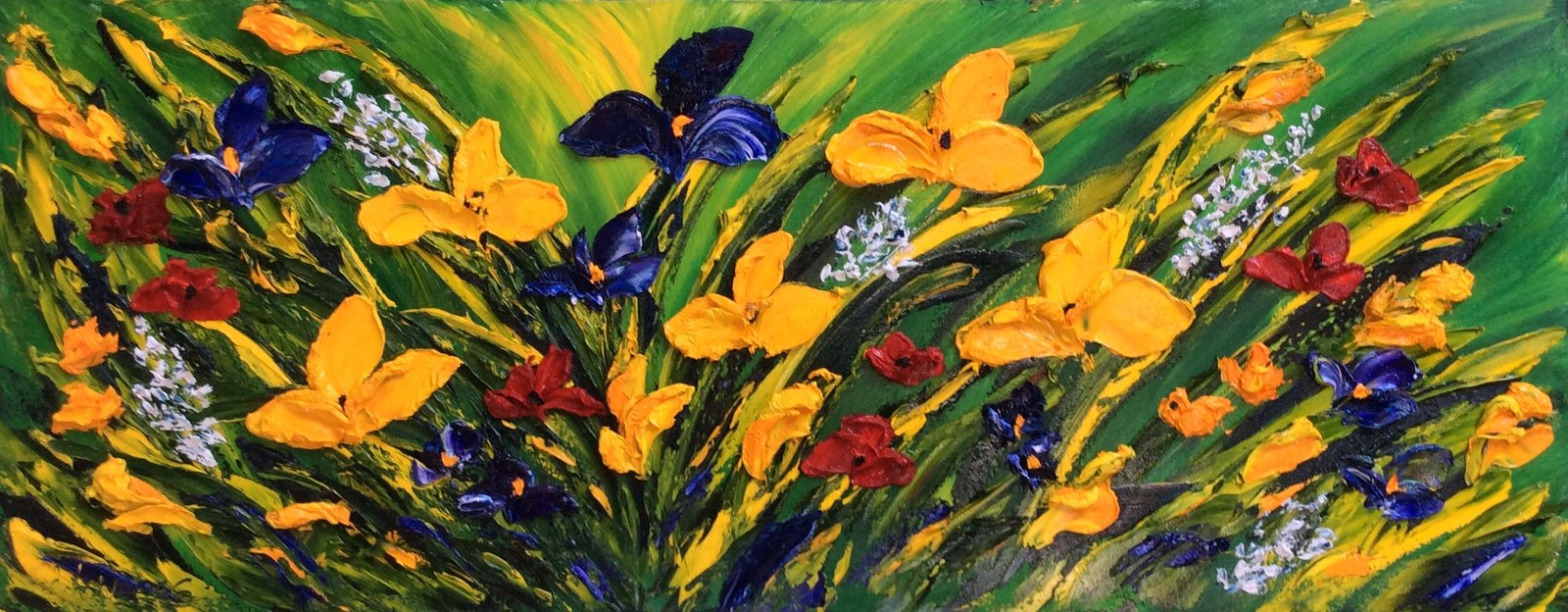 Summer Time Wild Garden - original oil palette knife