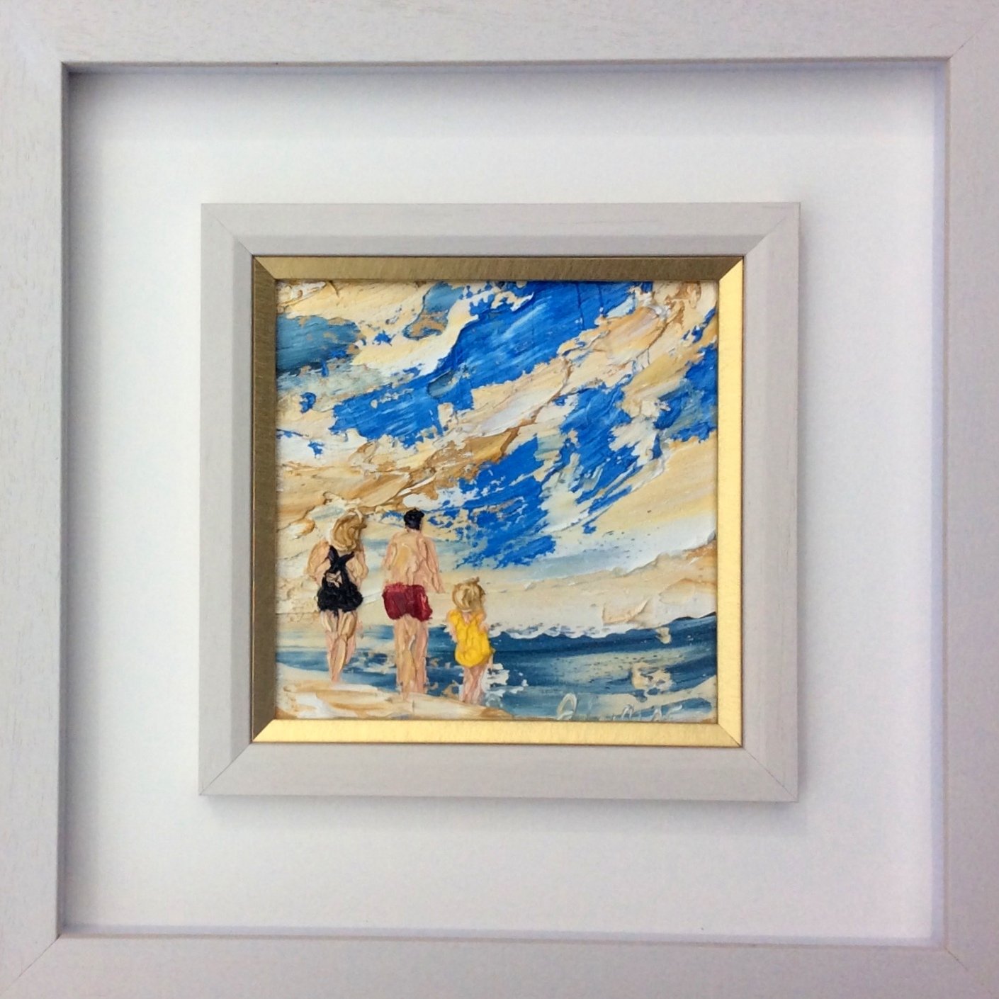 Sea Swimmers -Family at the beach - original oil palette knife