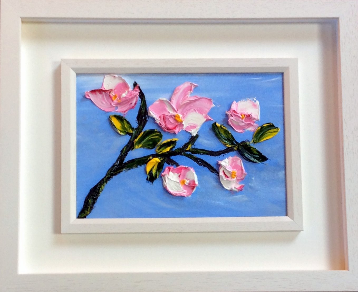 In the Garden of life Pink flowers blood with tender care and Love - original palette knife
