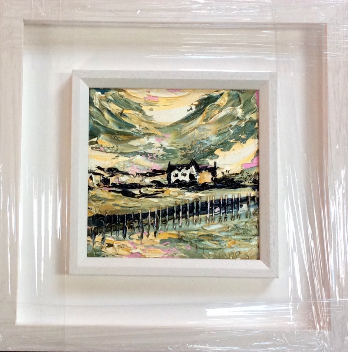 The Wooden Bridge- touch of pink sky - original oil palette knife