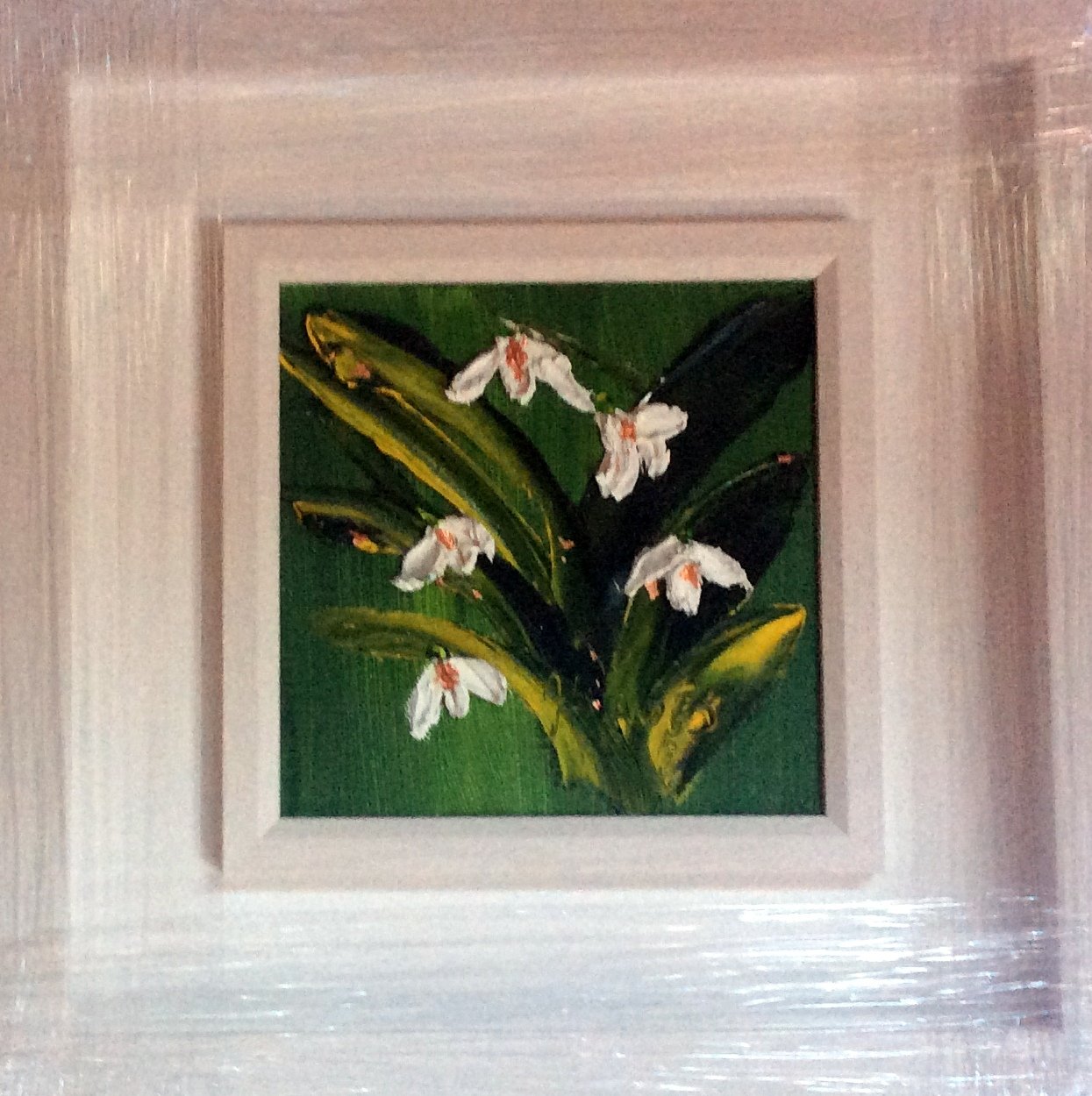 Snowdrops symbolise new beginnings- hand finished with copper leaf - original oil palette knife