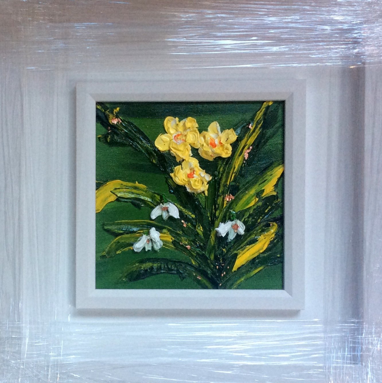 Take time and smell the flowers- hand finished with copper leaf - original oil palette knife